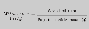 MSE wear rate(µm/g) = Wear depth(µm) / Projected particle amount(g)